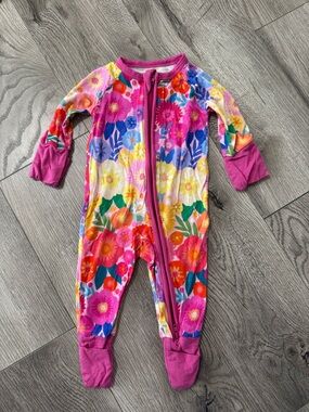 Little Sleepies Pink Multicolor Floral Zip-Footie Pajamas